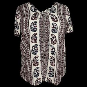 Lucky Brand Red, White, and Blue Patterned Blouse Size S